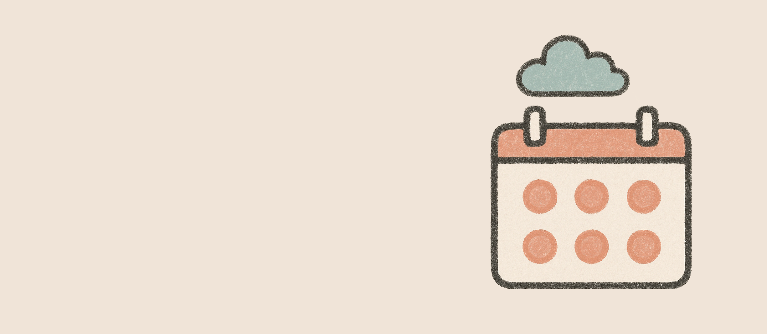 Calendar on top of a blue circle, with a cloud above it