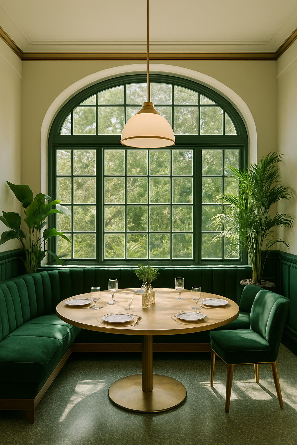 Interior of The Glasshouse showing booths and tables
