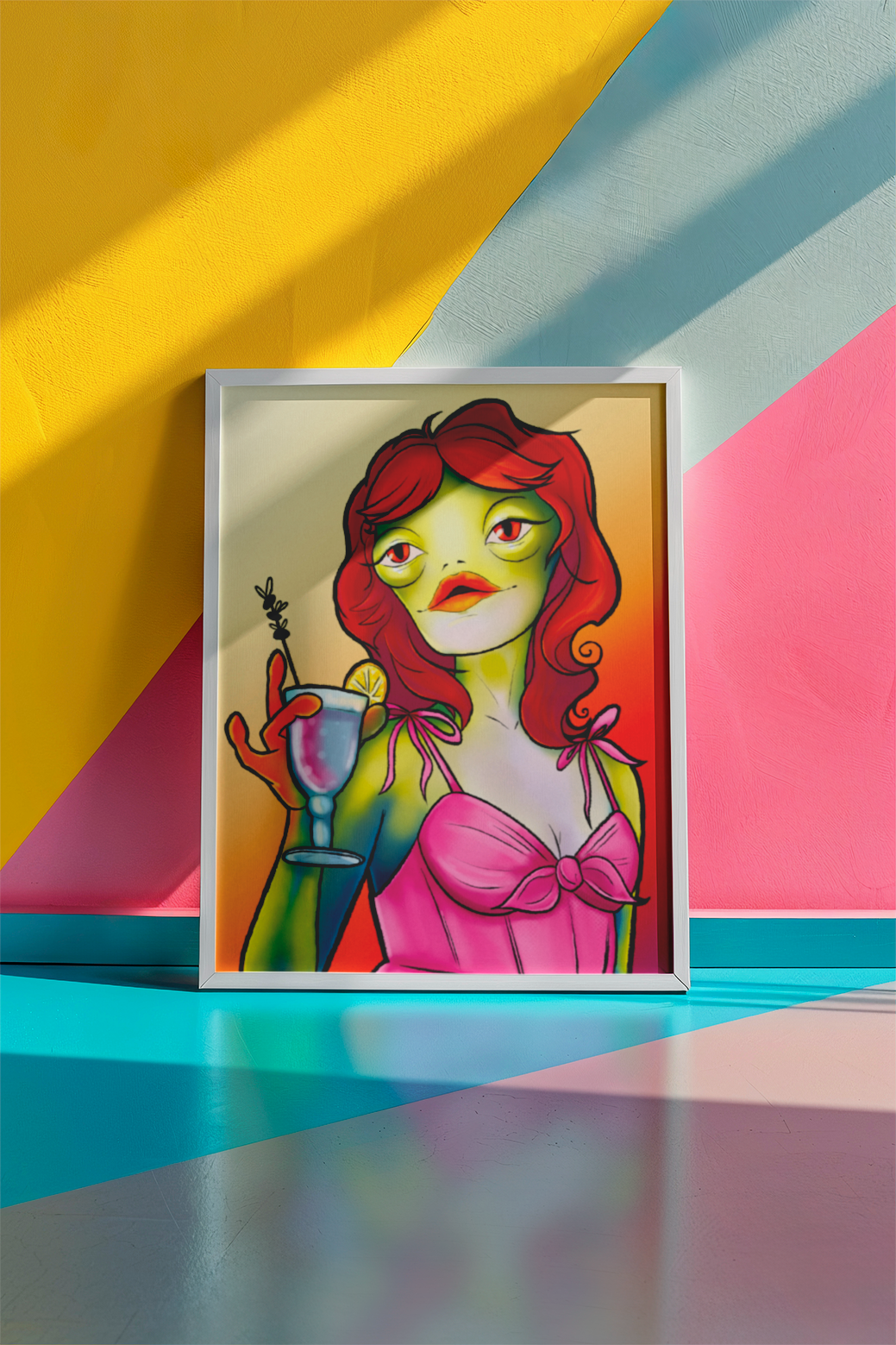 frog cocktail mockup on the floor